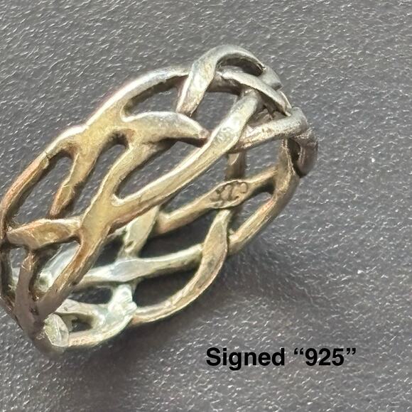 Thailand 925 Sterling Silver Stacked Woven Ring Band Sz 6.5 Vtg Classic - Picture 9 of 10